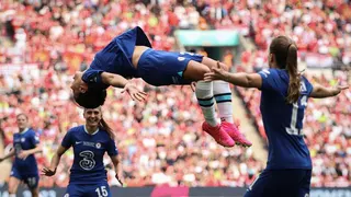 Sam Kerr doing a backflip in 2023