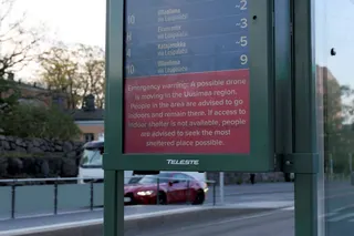 A warning at a Helsinki tram stop on Friday about a possible drone attack. Photo: via Reuters