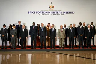 Foreign ministers and senior officials from partner countries gather during the BRICS foreign ministers’ meeting at the Bharat Mandapam in New Delhi on May 14, 2026 [AFP]