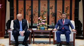 Chinese President Xi Jinping and U.S. President Donald Trump attend a meeting on the sidelines of their visit to the Zhongnanhai Garden in Beijing, China, May 15, 2026. REUTERS/Evan Vucci/Pool