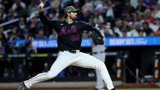 New York Mets pitcher Clay Holmes pitching during a game at Citi Field