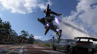 A Forza Horizon 6 screenshot showing Chaser Zero doing a jump similar to one of the Sailor Moon's characters