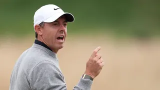 Rory McIlroy reacts during his second round at the 2026 US PGA Championship