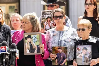 People who lost family members from suicide due to social media addiction stand outside the Los Angeles Superior Court after a jury finds Meta and YouTube liable on March 25. Photo: EPA