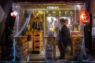 Diners visit a yakitori restaurant in Tokyo’s Asakusabashi district on April 15. Photo:AFP