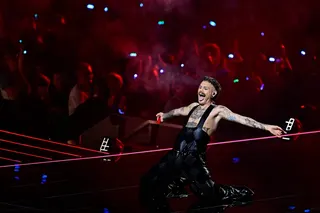Norwegian singer Jonas Lovv, representing Norway with the song 'Ya Ya Ya', performs during the dress rehearsal for the grand final of the Eurovision Song Contest 2026 (ESC) at Wiener Stadthalle in Vienna, Austria on May 15, 2026. — AFP pic