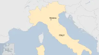 Map showing Italy and the city of Modena in the north of the country