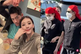 郭富城（左图左，右图右）陪老婆方媛回老家奔丧（右图）。 （取自方媛微博、互联网）