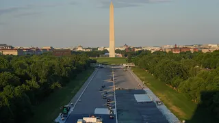 President Donald Trump driving in motorcade near Lincoln Memorial Reflecting Pool