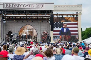 A video message of U.S. Secretary of Defense Pete Hegseth plays during Rededicate 250: National Jubilee of Prayer, Praise & Thanksgiving on the National Mall in Washington, D.C., U.S., May 17, 2026. REUTERS/Eric Lee