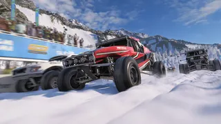 Forza Horizon 6 launch time date: Three jeeps racing through snow.
