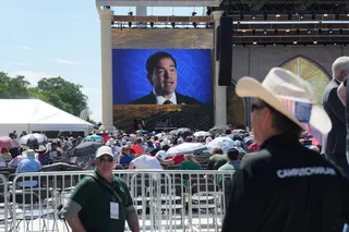 U.S. Secretary of State Marco Rubio appears on a screen at the Rededicate 250: A National Jubilee of Prayer, Praise & Thanksgiving at the National Mall in Washington, D.C., U.S., May 17, 2026. REUTERS/Eric Lee
