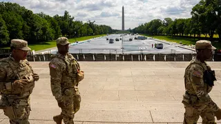 National Guardsmen near reflecting pool in D.C.
