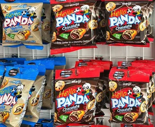 Meiji's Hello Panda chocolate cookies are displayed for sale at a store in Manhattan in April.