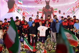 Members of Iran’s national football team attend a farewell ceremony in Tehran ahead of their departure for the World Cup. Photo: AFP