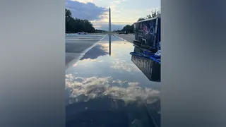 The Washington Monument's mirror image was seen in the partially renovated Lincoln Memorial Reflecting Pool.