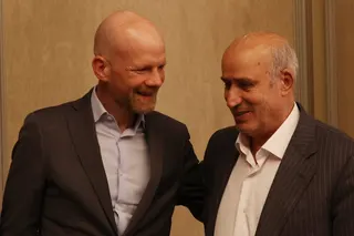 Iran Football Association president Mehdi Taj (right) met with Fifa secretary general Mattias Grafstrom in Istanbul. Photo: Reuters