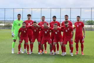 Iranian footballers pose before a friendly match against Costa Rica in Antalya, Turkiye, on March 31, 2026