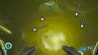 Arrows point to four troilite locations in Subnautica 2.