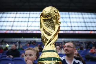 A replica World Cup trophy is seen inside Hill Dickinson Stadium ahead of the international friendly between Scotland and Ivory Coast in Liverpool, March 31, 2026. — Reuters pic