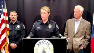 Austin Police Chief Lisa Davis speaks alongside city officials during a press conference.