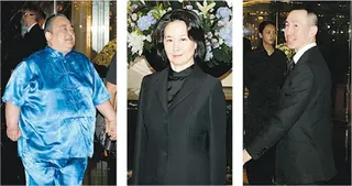 大房女儿何超雄（左图起）、二房何超琼和弟弟何猷龙出席追思会。（互联网）