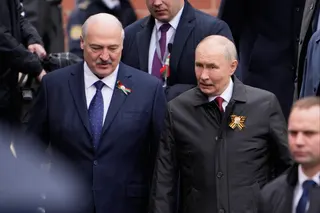 Belarusian President Alexander Lukashenko, left, and Russian President Vladimir Putin in Moscow, Russia on May 9. Photo: EPA