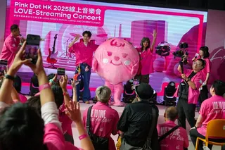 Cantopop stars On Chan (second from left on stage) and Marf, from the girl group Collar, were the ambassadors for Pink Dot HK in 2025. Photo: Sun Yeung