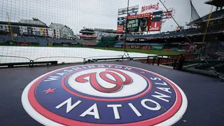Washington Nationals logo displayed in Nationals Park stadium.