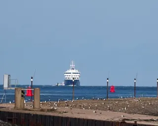 The cruise ship MV Hondius, which was affected by a hantavirus outbreak, arrives for disinfection at the Port of Rotterdam, the Netherlands.