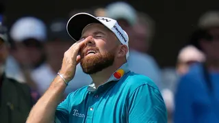 Shane Lowry reacting to his shot on the second hole at Oakmont Country Club