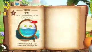 Yoshi and the Mysterious Book screenshot showing a book open with a magnifying glass on some water on the left page