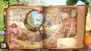 Yoshi and the Mysterious Book screenshot showing the book open to a view of a level, with the highlighted area in bright colours