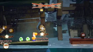 Yoshi and the Mysterious Book screenshot showing traversal across flotsam in the water