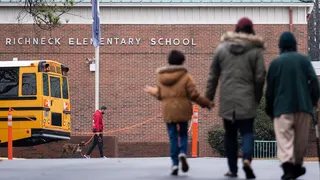 Students walking into Richneck Elementary School in Newport News Virginia