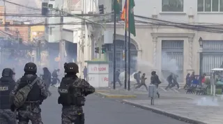 Police fired tear gas at protesters in La Paz as miners and unions marched on the presidential palace, demanding that President Rodrigo Paz step down over a worsening fuel shortage and economic crisis.