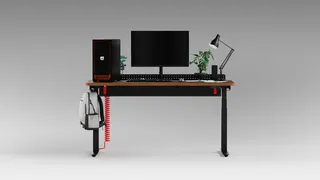 Image may contain Furniture Table Desk Computer Electronics Pc Speaker Plant Computer Hardware and Hardware