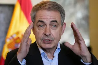 Spain’s former prime minister Jose Luis Rodriguez Zapatero speaks to journalists in La Paz, Bolivia, on May 12, 2022. Photo: AP