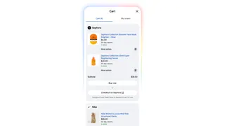 Google universal shopping cart, with products from Sephora and Nike nestled within.