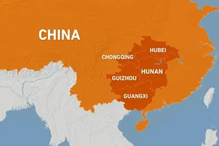 Map showing Chinese provinces affected by weather warnings