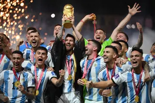 This file picture shows Argentina forward Lionel Messi lifting the Fifa World Cup trophy after Argentina defeated France in the Qatar 2022 final at Lusail Stadium in Lusail, north of Doha, December 18, 2022. — AFP pic