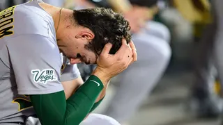 Tyler Soderstrom reacting during a baseball game in Anaheim
