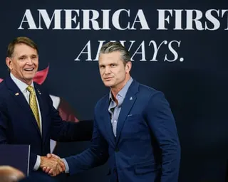 Ed Gallrein, left, with Pete Hegseth at their event last night in Hebron, Kentucky