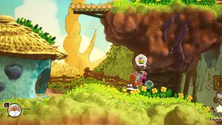 Yoshi and the Mysterious Book screenshot showing traversal down a lush, warm green hill