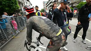 Jhontan Narvaez after a crash on stage two of the Giro d'italia