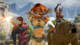 A trio of Highguards Wardens, with Scarlet in the center, face the camera.