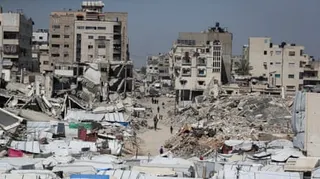 Tents sheltering displaced Palestinians in Gaza City.
