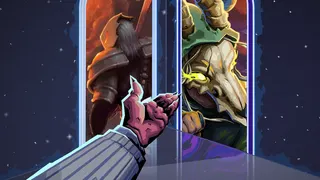 An edited iamge of the doors event in Slay the Spire 2, featuring two images of characters from Slay the Spire 1 and 2, respectively.