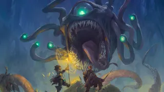 A beholder opens it spiked maw to devour some unwitting adventurers in D&amp;D's 2024 Monster Manual.