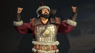 Genghis Khan is a triumphant pose in Civ 7.